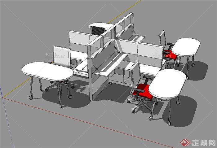 某企业室内办公桌椅组合设计SU模型[原创]
