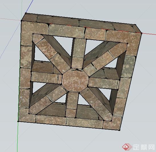 一块方形米字格砖块SU模型