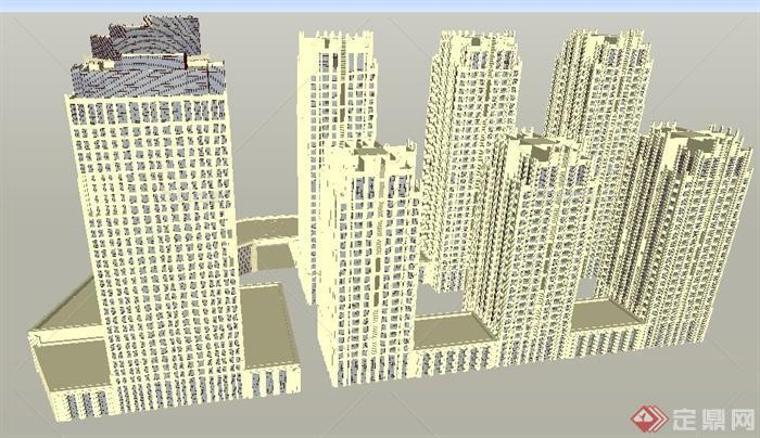 新古典高层写字楼公寓楼建筑设计su模型[原创]