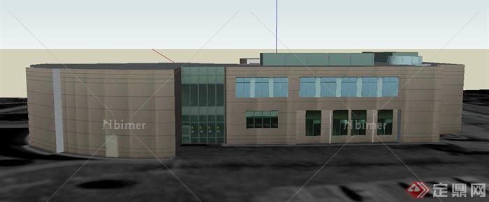 某半圆形两层行政办公楼建筑设计SU模型