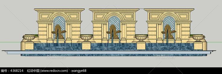 欧式雕塑形门水景墙SU模型