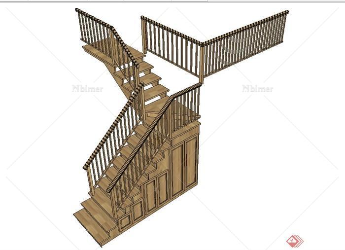 现代风格室内住宅空间木质楼梯设计su模型[原创]