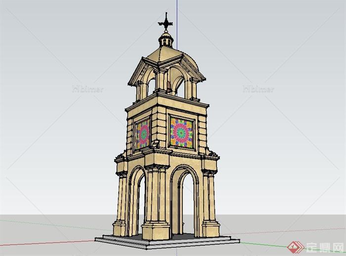 欧式风格钟塔楼设计su模型