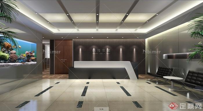 现代风格办公楼层室内设计su模型（含效果图）