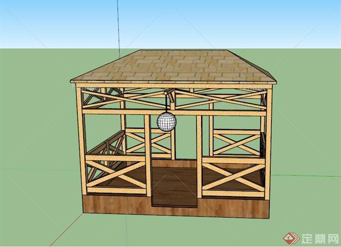 某方形木质廊亭设计SU模型