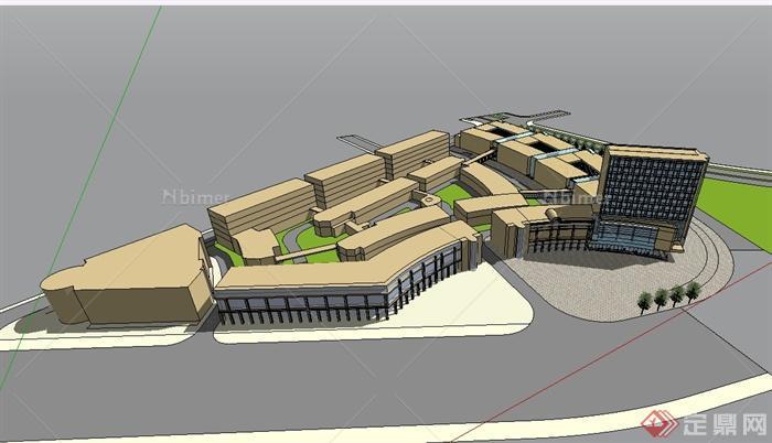 某现代风格详细精致商业办公大楼建筑设计SU模型