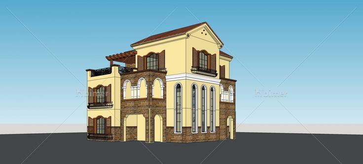 西班牙别墅A户型(81637)su模型下载