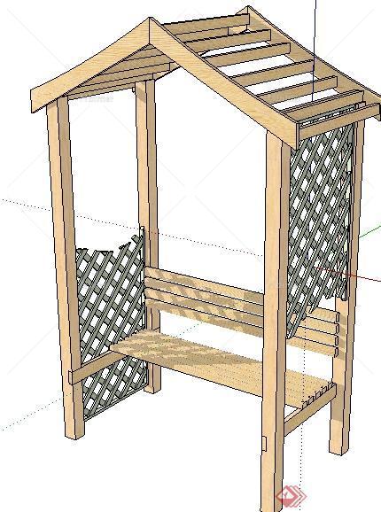 某现代园林景观木制花架座椅组合SU模型