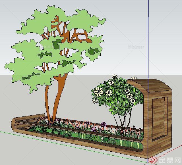 现代木制种植池花池su模型