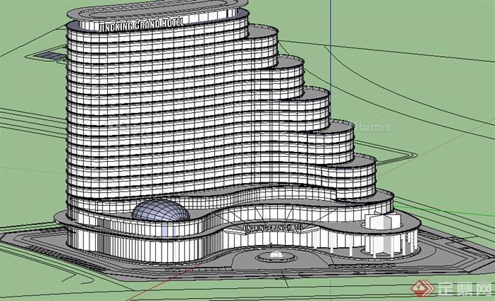 某现代风格宾馆酒店建筑设计SU模型素材57