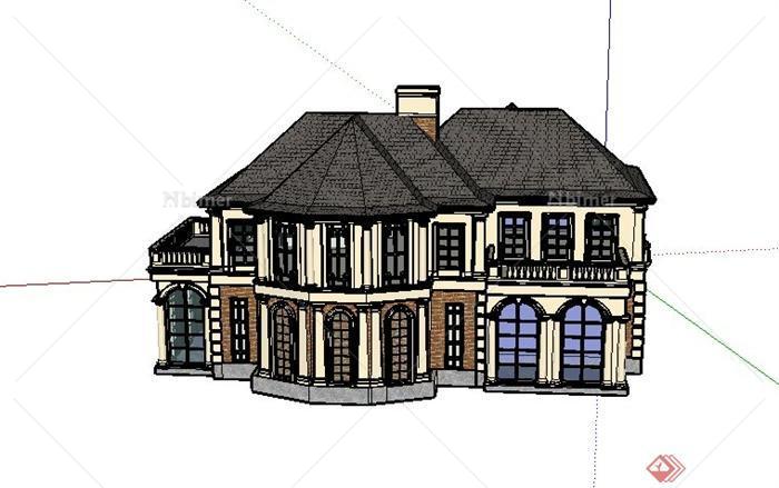 某欧式两层精致别墅建筑设计SU模型