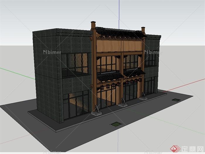 某现代中式风格建筑门头设计su模型[原创]