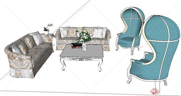 欧式风格沙发组合家具su模型