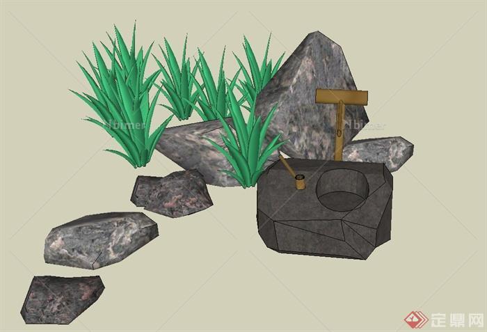园林景观节点景石小品设计SU模型