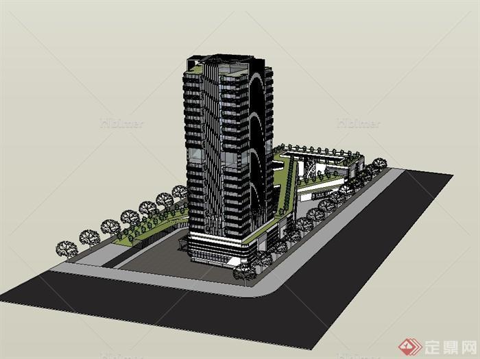 某现代风格绿色高层商业综合体办公楼设计su模型