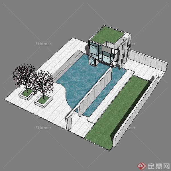 景观水池水景设计方案SU模型4