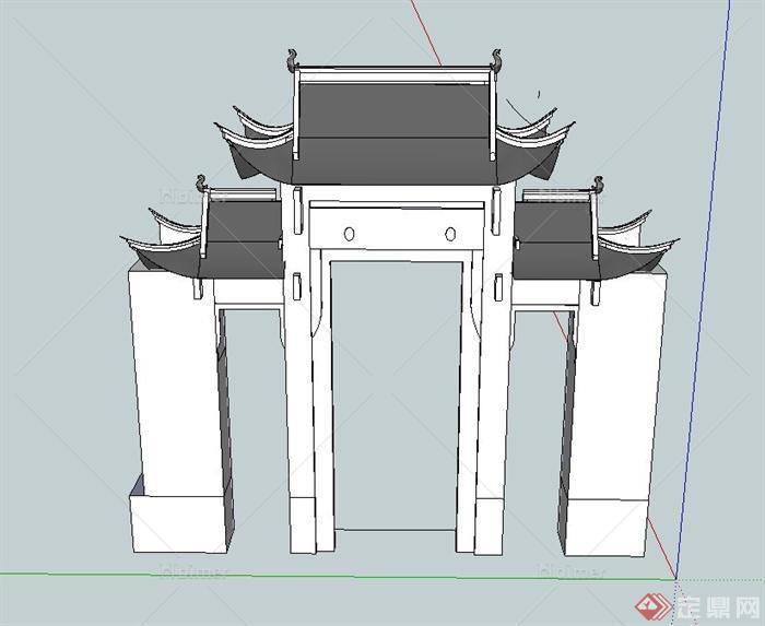 古典中式大门门廊设计SU模型