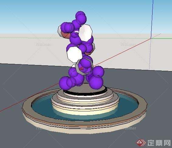 简约酒杯圆球雕塑水池设计su模型[原创]