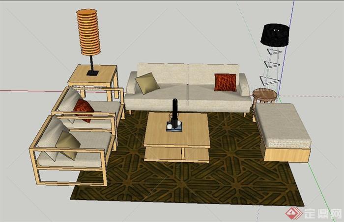 现代木质沙发茶几组合设计SU模型