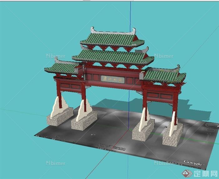 古典中式风格详细牌坊门设计su模型[原创]