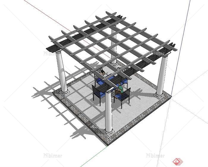 现代风格小型廊架凉亭设计SU模型[原创]