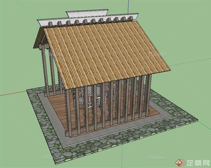 某坡屋顶木质凉亭设计SU模型