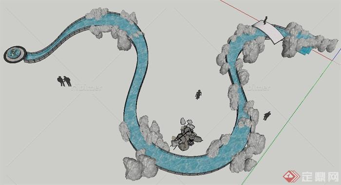 园林景观蛇形水池su模型