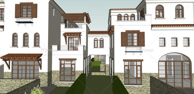 欧式风格合院别墅住宅sketchup模型
