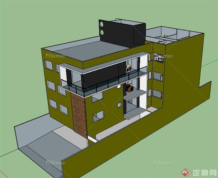 某地一现代风格四层住宅居住建筑设计SU模型