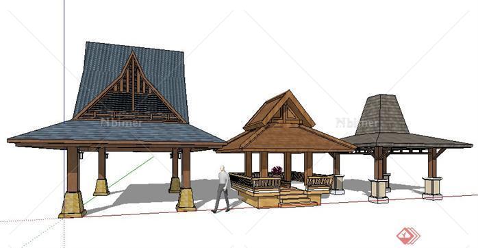 三款花园泰式景观亭设计方案SketchUp(SU)3D模型