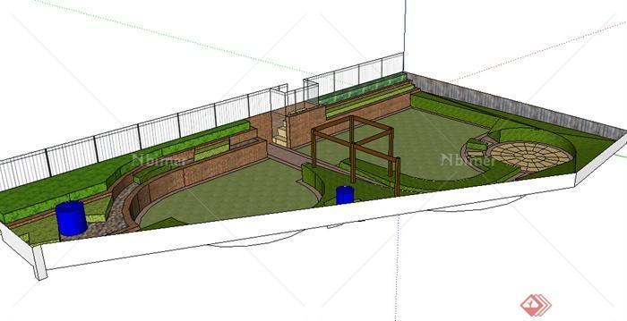 某园林小庭院花园设计SU模型