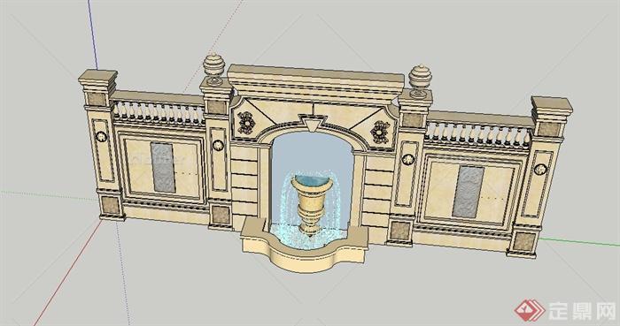 园林景观节点景墙喷泉水景设计SU模型