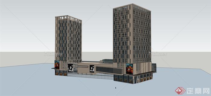 某现代高层商业办公楼建筑方案设计SU模型[原创]