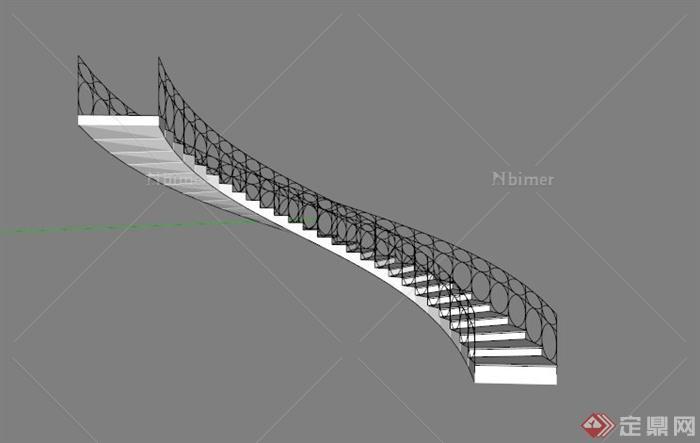 某现代弧形铁艺栏杆楼梯SU模型