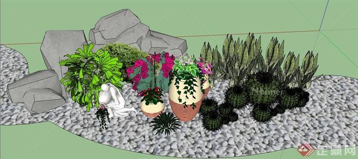 园林景观节点花卉植物与陶瓷花灌设计SU模型