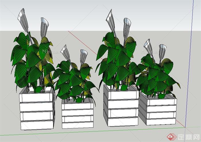 园林景观节点方形花钵设计SU模型