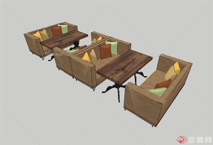某咖啡馆室内沙发桌子设计组合设计su模型