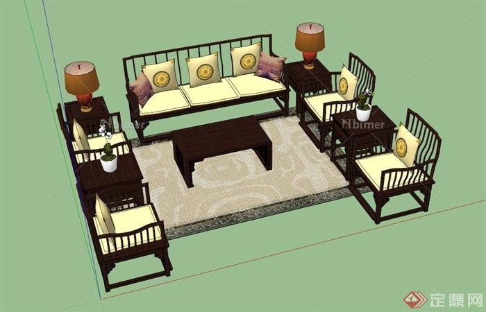 中式茶几椅子家具设计SU模型