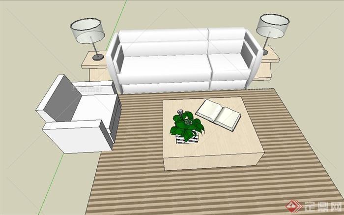 现代简约风格室内沙发茶几、地柜组合设计SU模型