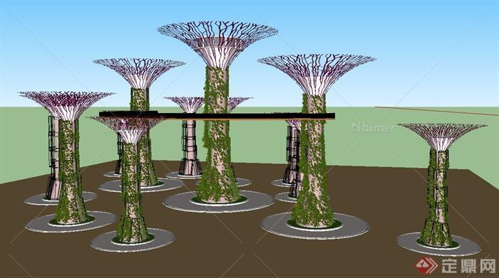 园林景观节点树枝花架与高架桥设计SU模型[原创]