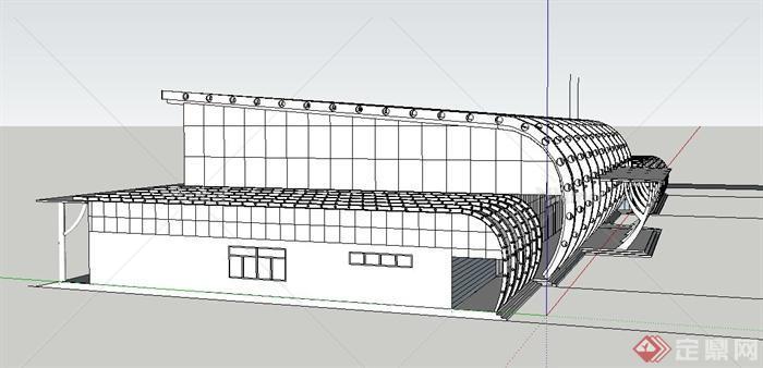 现代某单层汽车站建筑设计SU模型[原创]