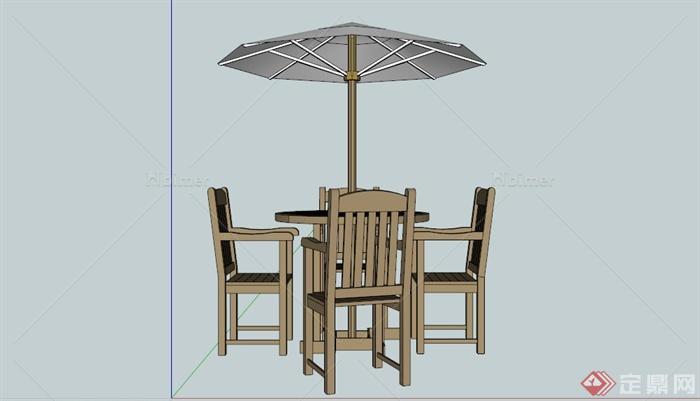 四人遮阳伞组合座椅SU模型