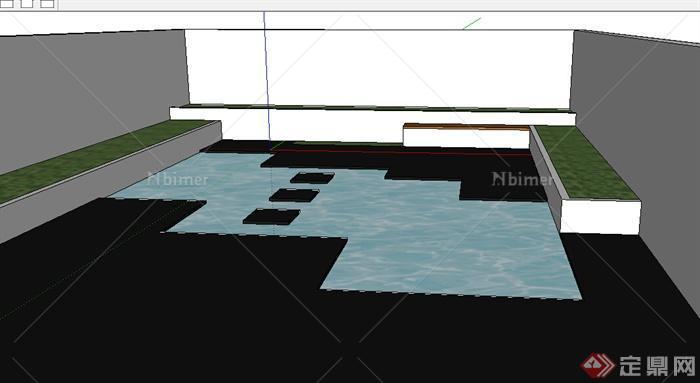某室外水景小庭院设计SU模型素材