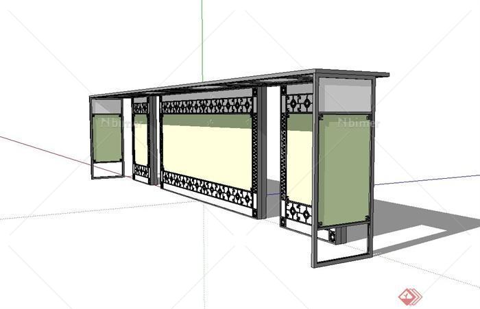 现代中式风格车站廊架设计su模型[原创]