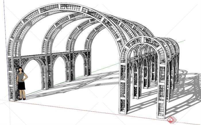 现代风格子母廊架设计su模型