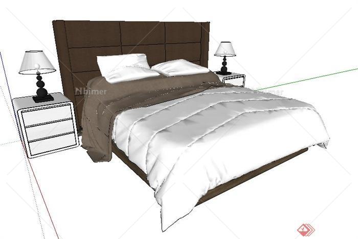 简约现代双人床及床头柜组合su模型