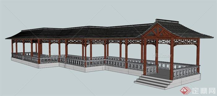 中式风格景观文化长廊设计su模型