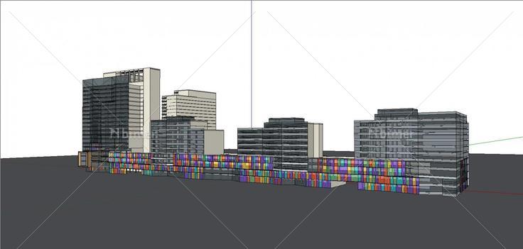 现代商业办公楼及步行商业街SU草图大师模型(133