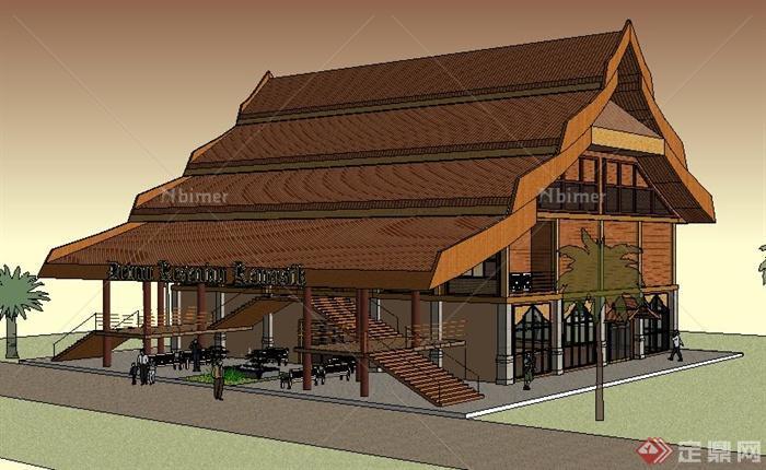 东南亚风格羽毛球馆建筑sketchup模型[原创]