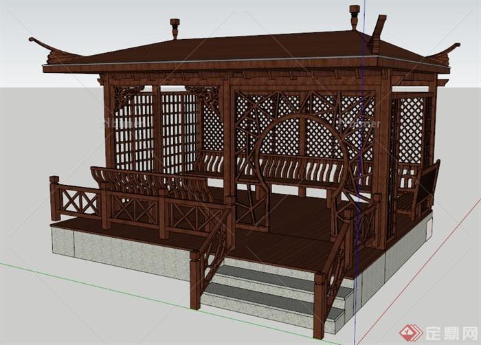 现代中式风格休闲凉亭木亭设计su模型